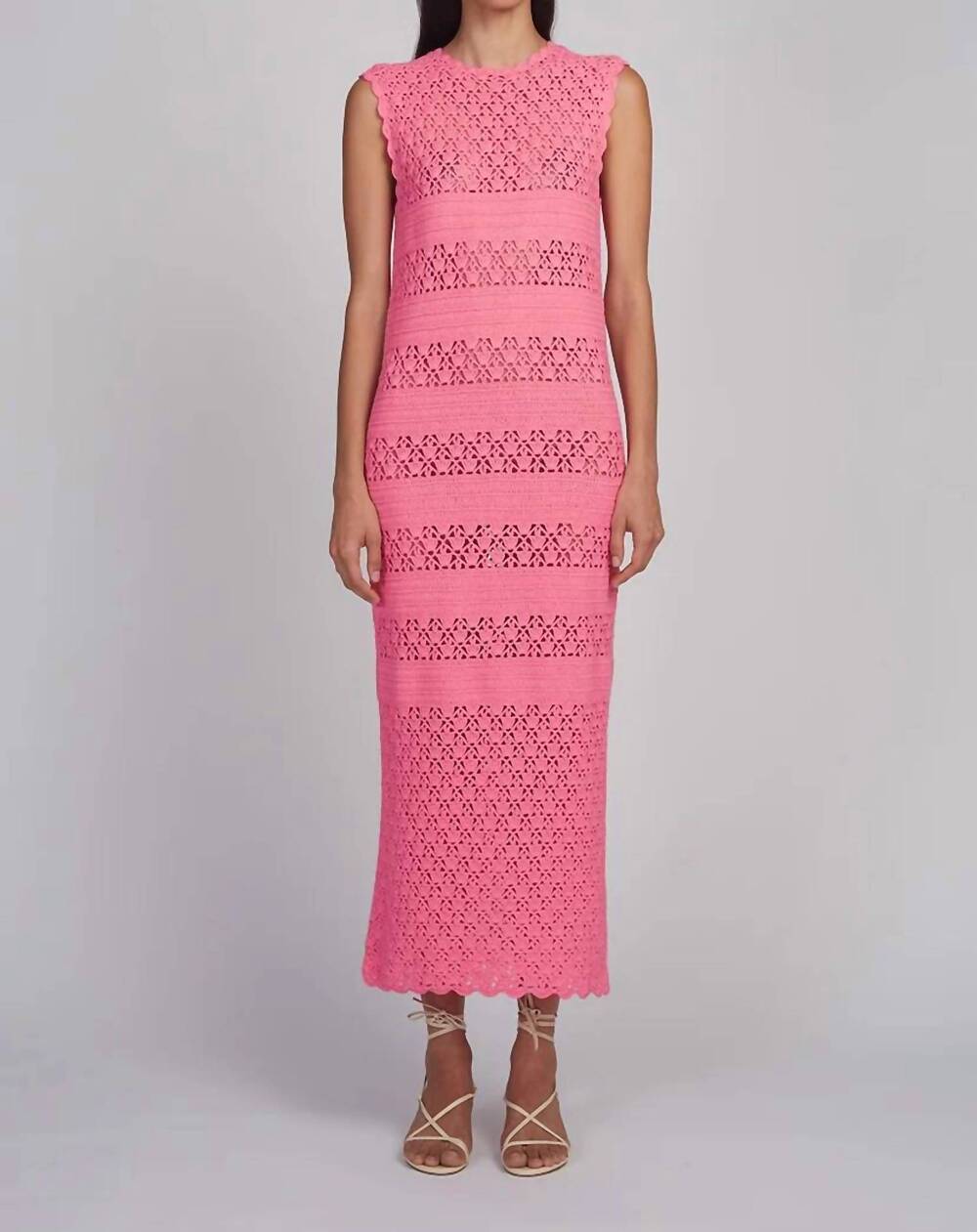 NEW ELEVEN SIX cotton crochet midi dress in taffy pink